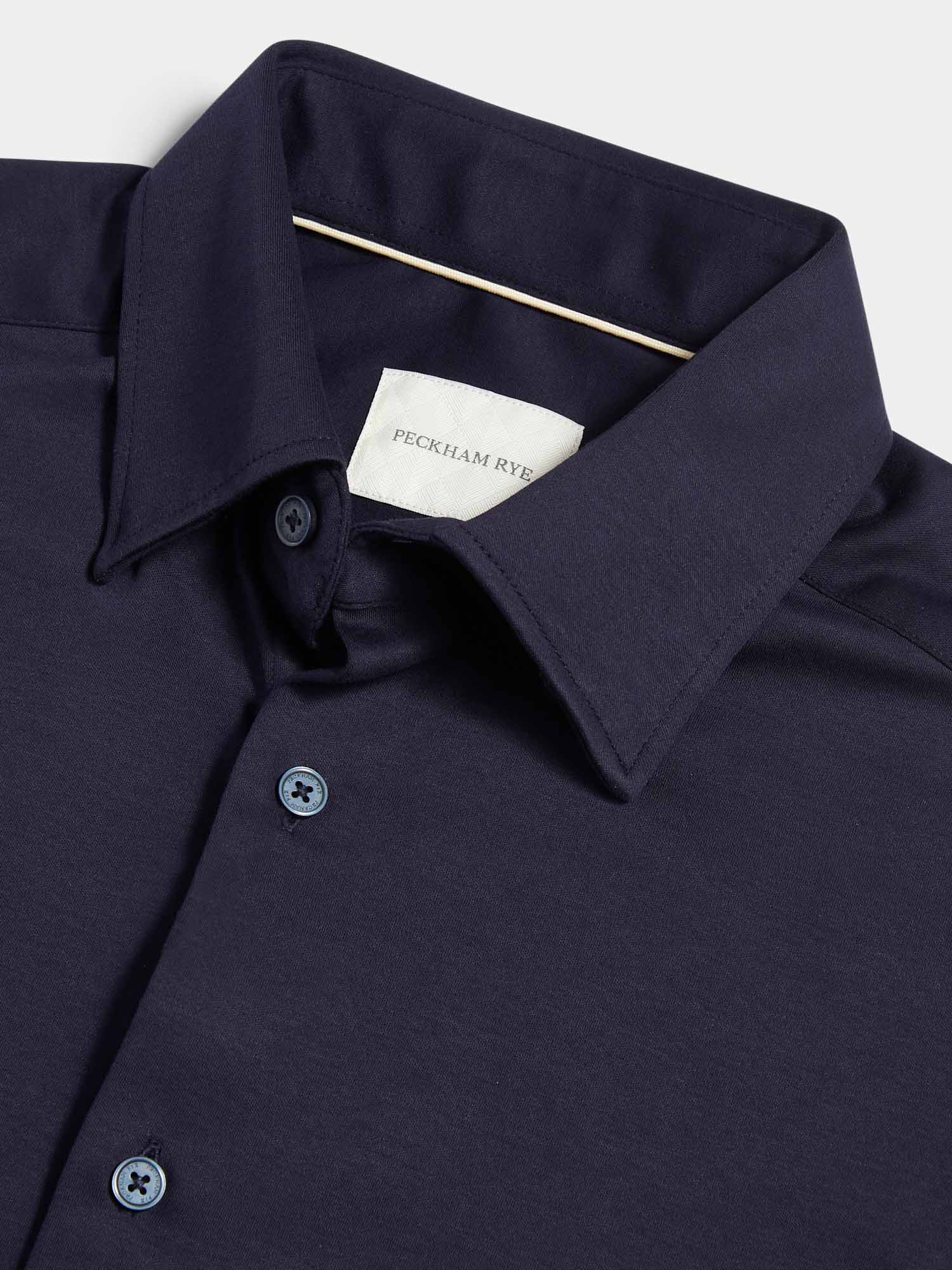 Peckham Rye Jersey Hidden-Button Dark Sapphire Navy Shirt